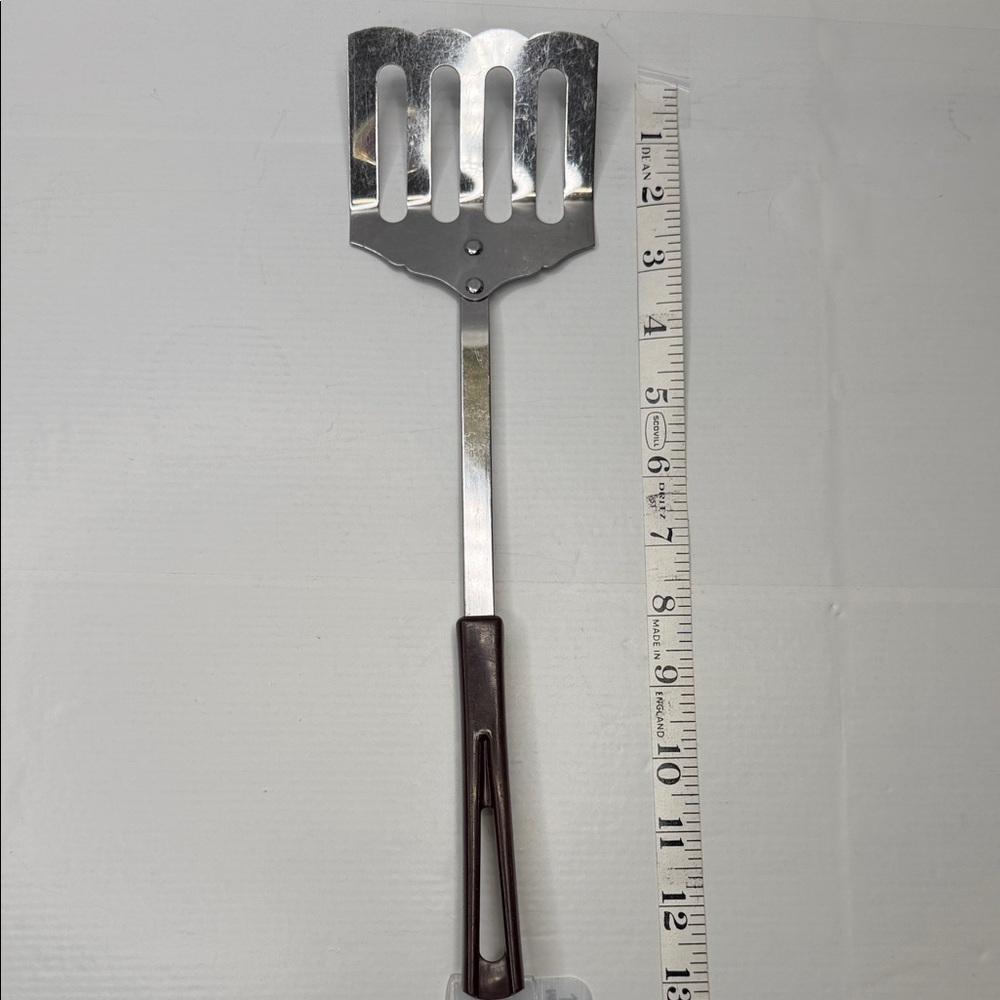 Vintage Stanhome Stainless Steel Slotted Spatula with Brown Handle
